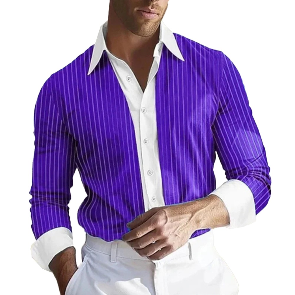 Mens Slim Fit Dress Shirt with Stripes Long Sleeves for Office or Party Wear - Picture 13 of 20