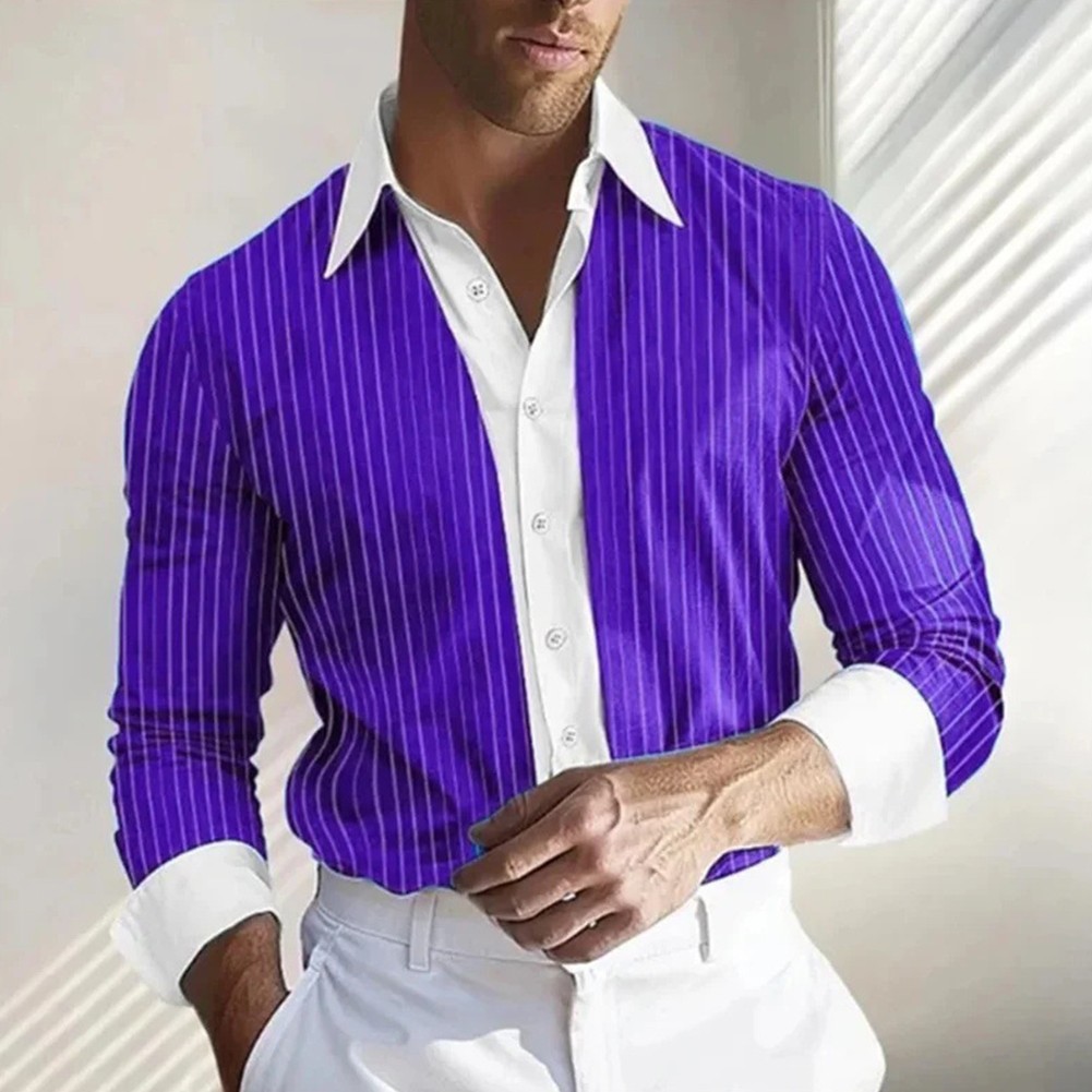 Mens Slim Fit Dress Shirt with Stripes Long Sleeves for Office or Party Wear - Picture 14 of 20
