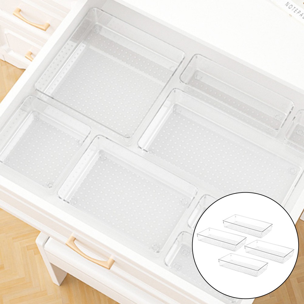 Clear Storage Tray Set for Organizing Makeup Kitchen and Office Supplies