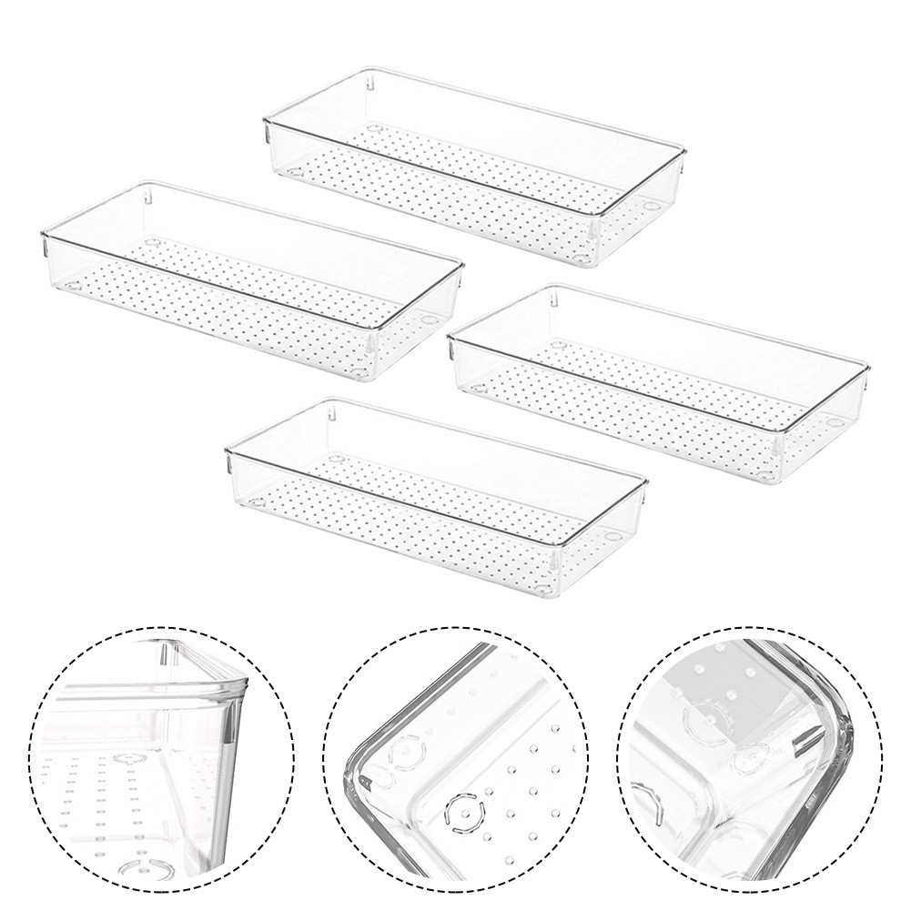 Clear Storage Tray Set for Organizing Makeup Kitchen and Office Supplies