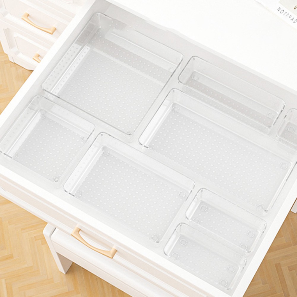 Clear Storage Tray Set for Organizing Makeup Kitchen and Office Supplies