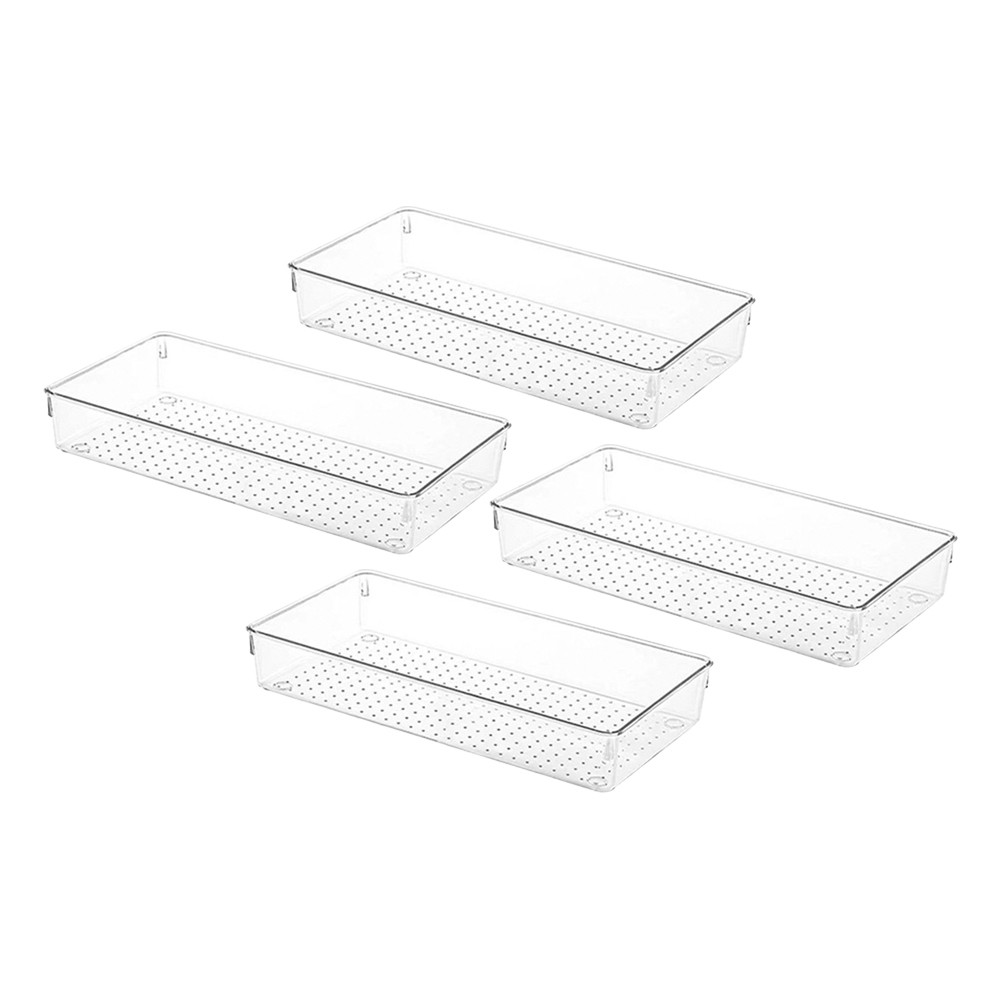 Clear Storage Tray Set for Organizing Makeup Kitchen and Office Supplies