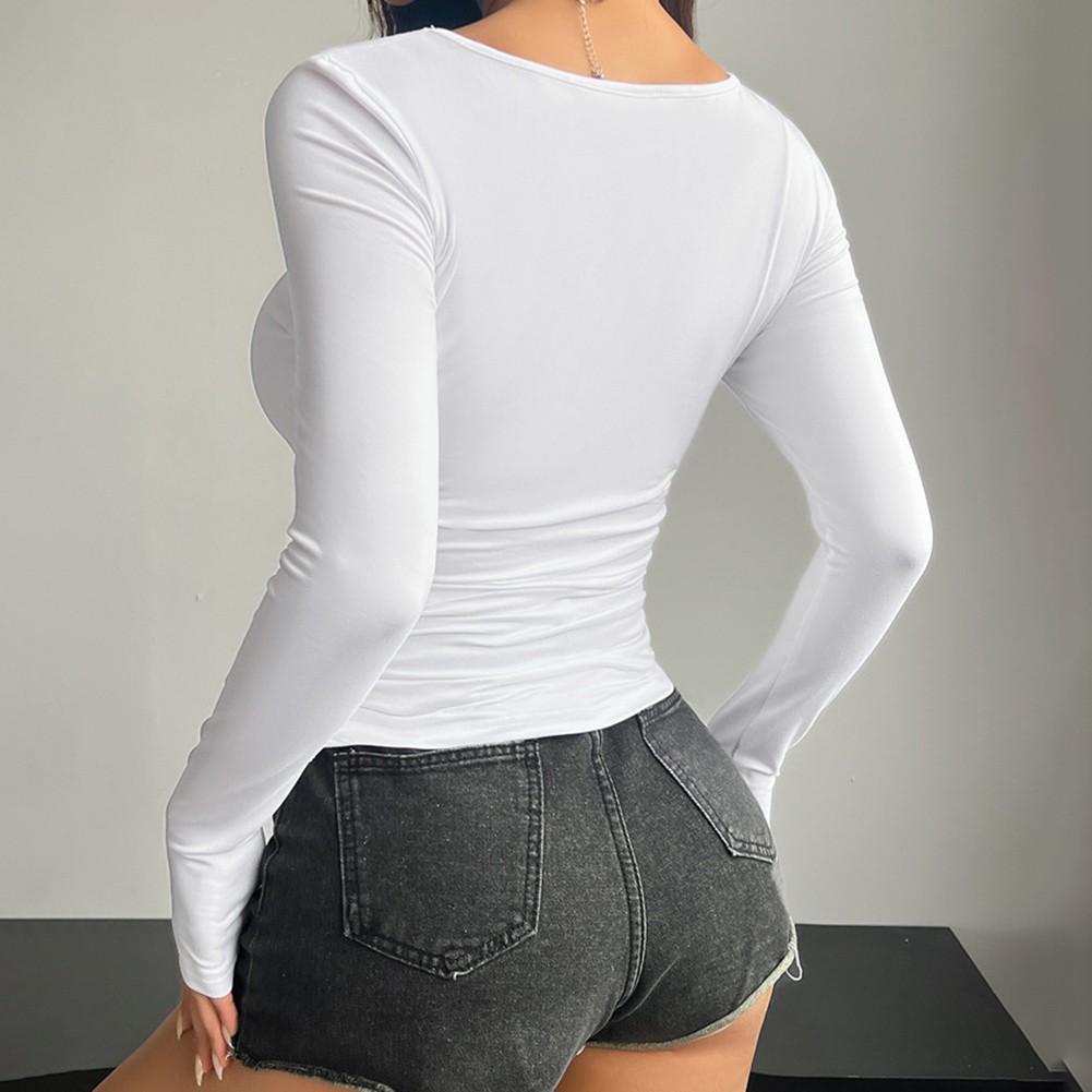 Stylish Everyday Wear Slim Fit Womens Long Sleeve Square Neck Casual Tops - Picture 33 of 49