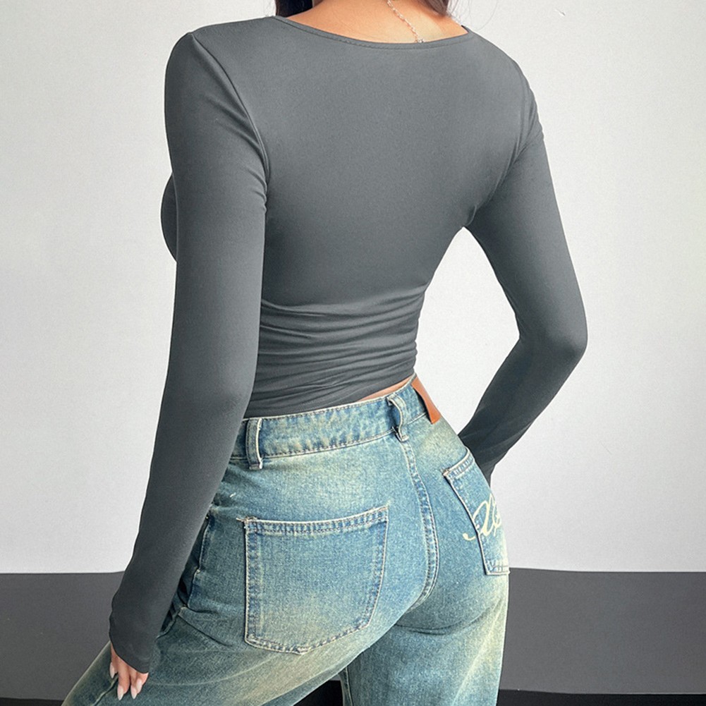 Stylish Everyday Wear Slim Fit Womens Long Sleeve Square Neck Casual Tops - Picture 39 of 49