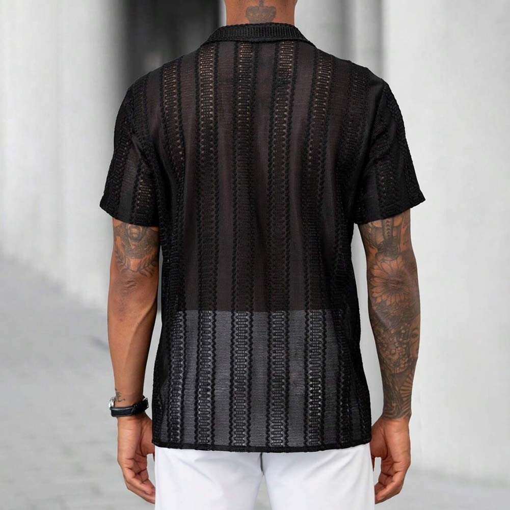 Lightweight Men's Summer Mesh Lace Shirt with Short Sleeves for Daily Use - Picture 15 of 37