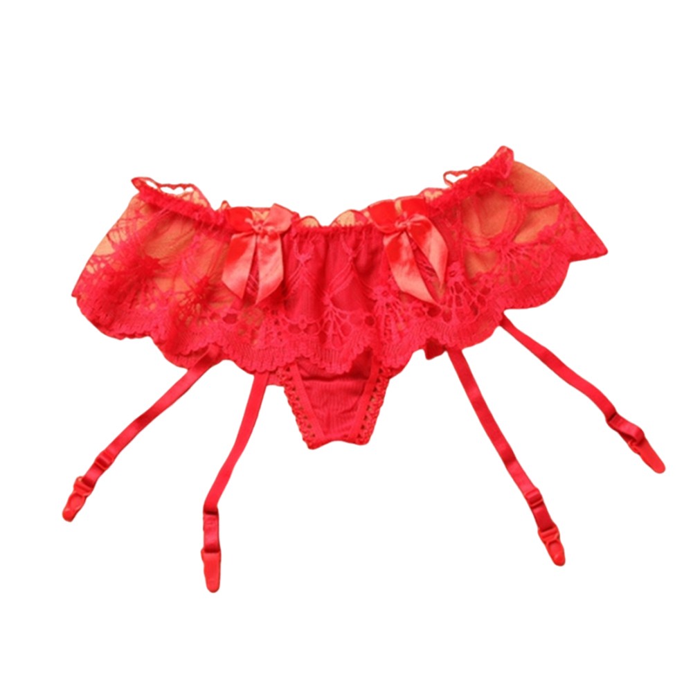 Crotchless Thong Bow Lace Lingerie Solid Color Spandex Fabric Brand New - Picture 14 of 21