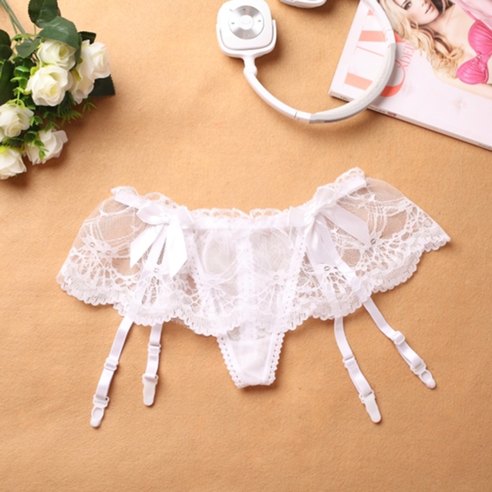 Crotchless Thong Bow Lace Lingerie Solid Color Spandex Fabric Brand New - Picture 18 of 21