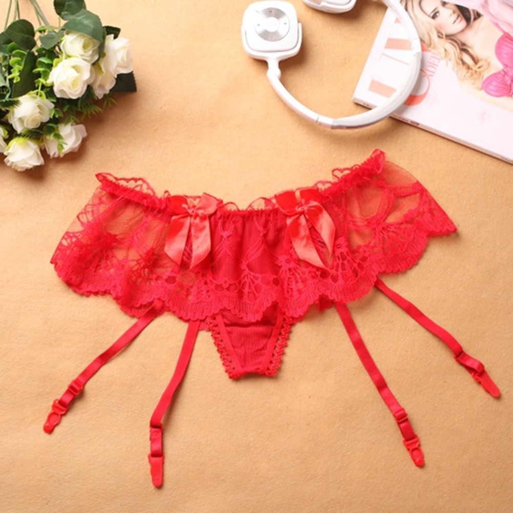 Crotchless Thong Bow Lace Lingerie Solid Color Spandex Fabric Brand New - Picture 13 of 21