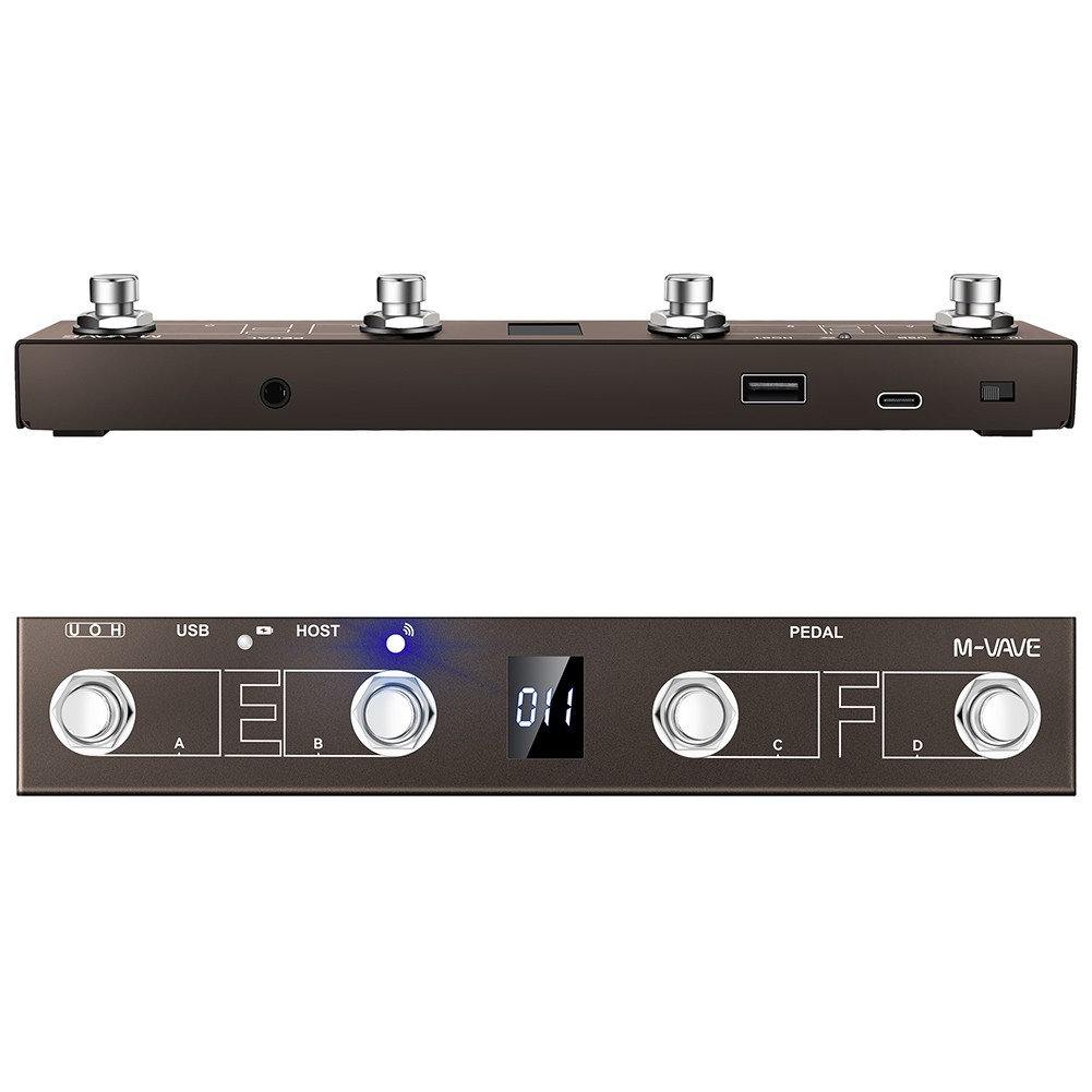 M-VAVE Chocolate Plus Wireless MIDI Controller Pedal 4-Button, USB/BT Programmable/12H Battery For Guitar/DAW/Video Page Turner