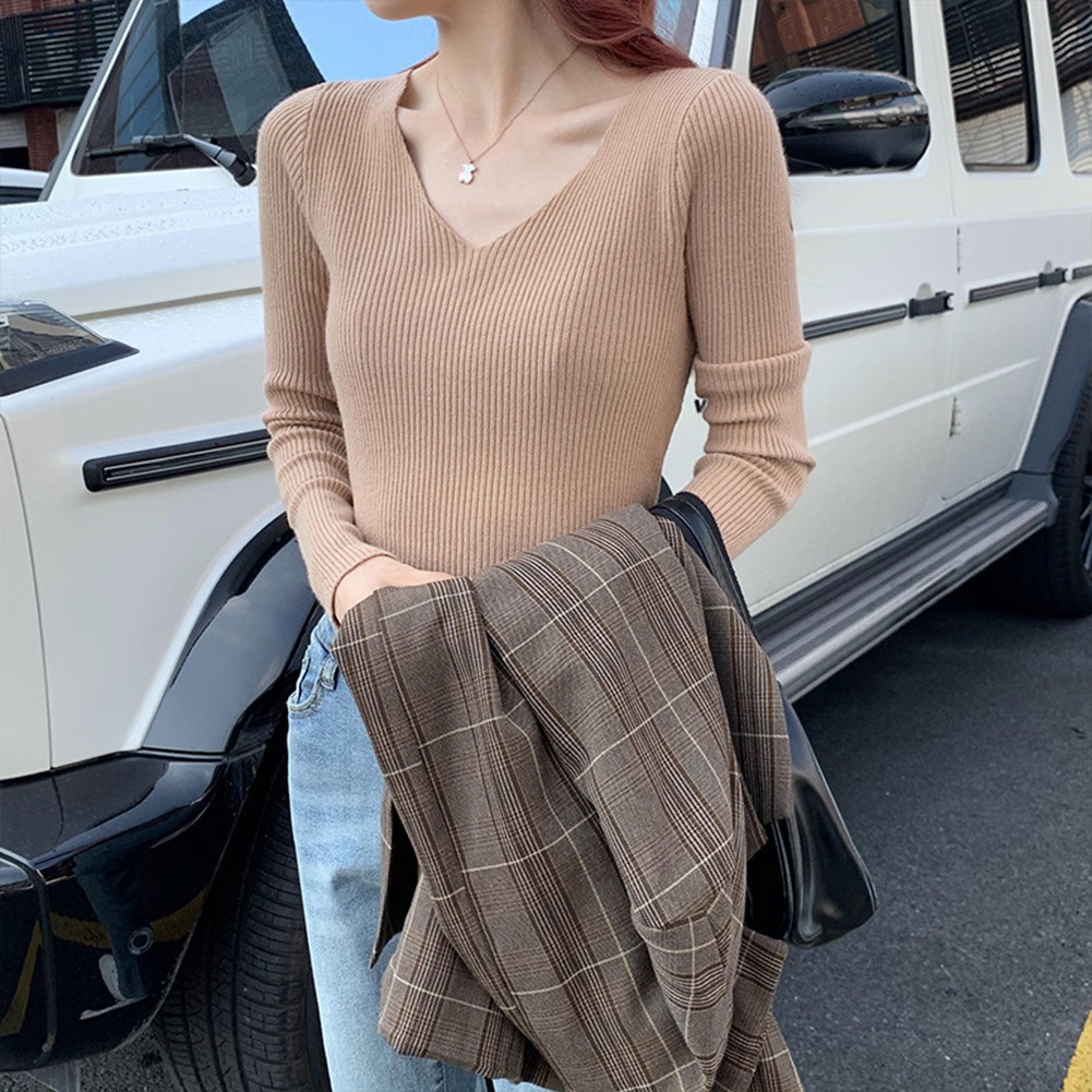 Trendy V Neck Long Sleeve T Shirt for Women Suitable for Casual Occasions