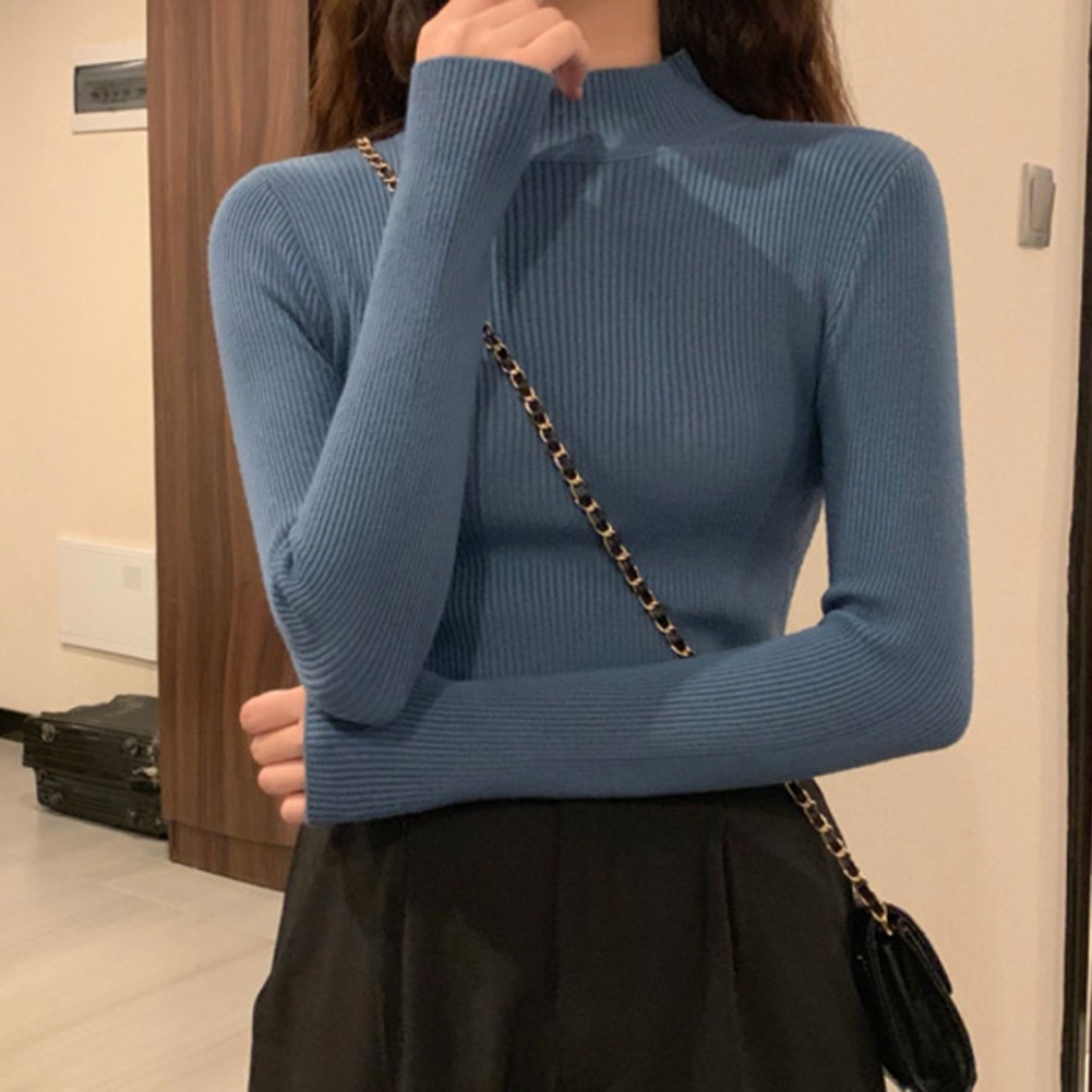 Sophisticated Slim Fit Knitted Tops with Long Sleeves for Women in Fall
