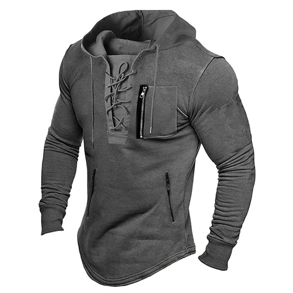 Lace Up Sweatshirt Casual Hoodie Slight Stretch Solid Color All Seasons - Picture 13 of 18