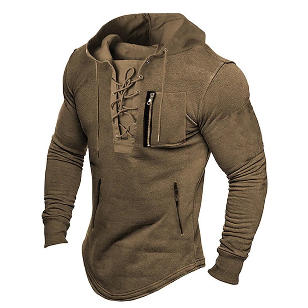 Solid Color Mens Hoodie with Zip Pockets for Casual and Sports Activities - Picture 6 of 8