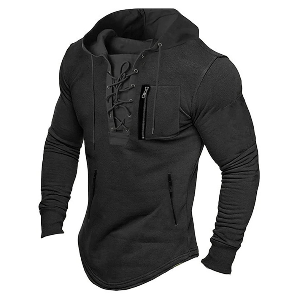 Solid Color Mens Hoodie with Zip Pockets for Casual and Sports Activities - Picture 7 of 8