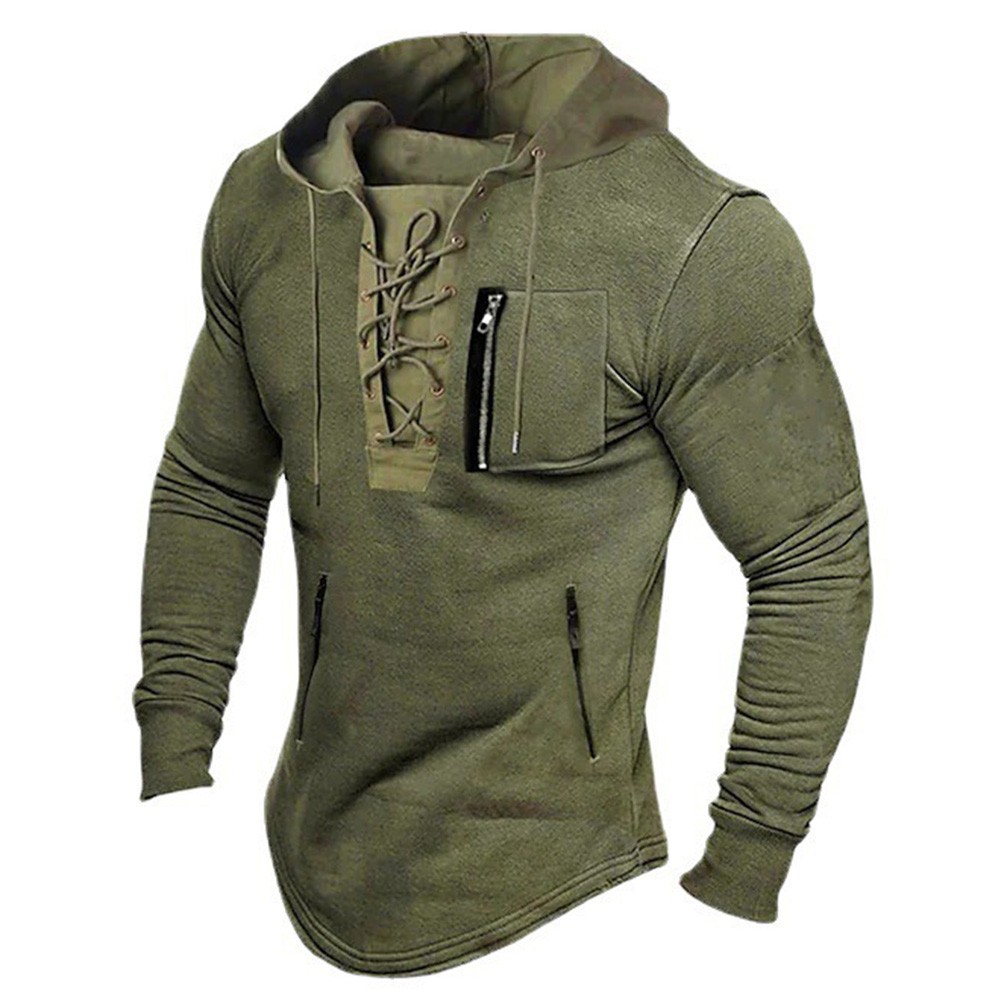 Solid Color Mens Hoodie with Zip Pockets for Casual and Sports Activities - Picture 5 of 8