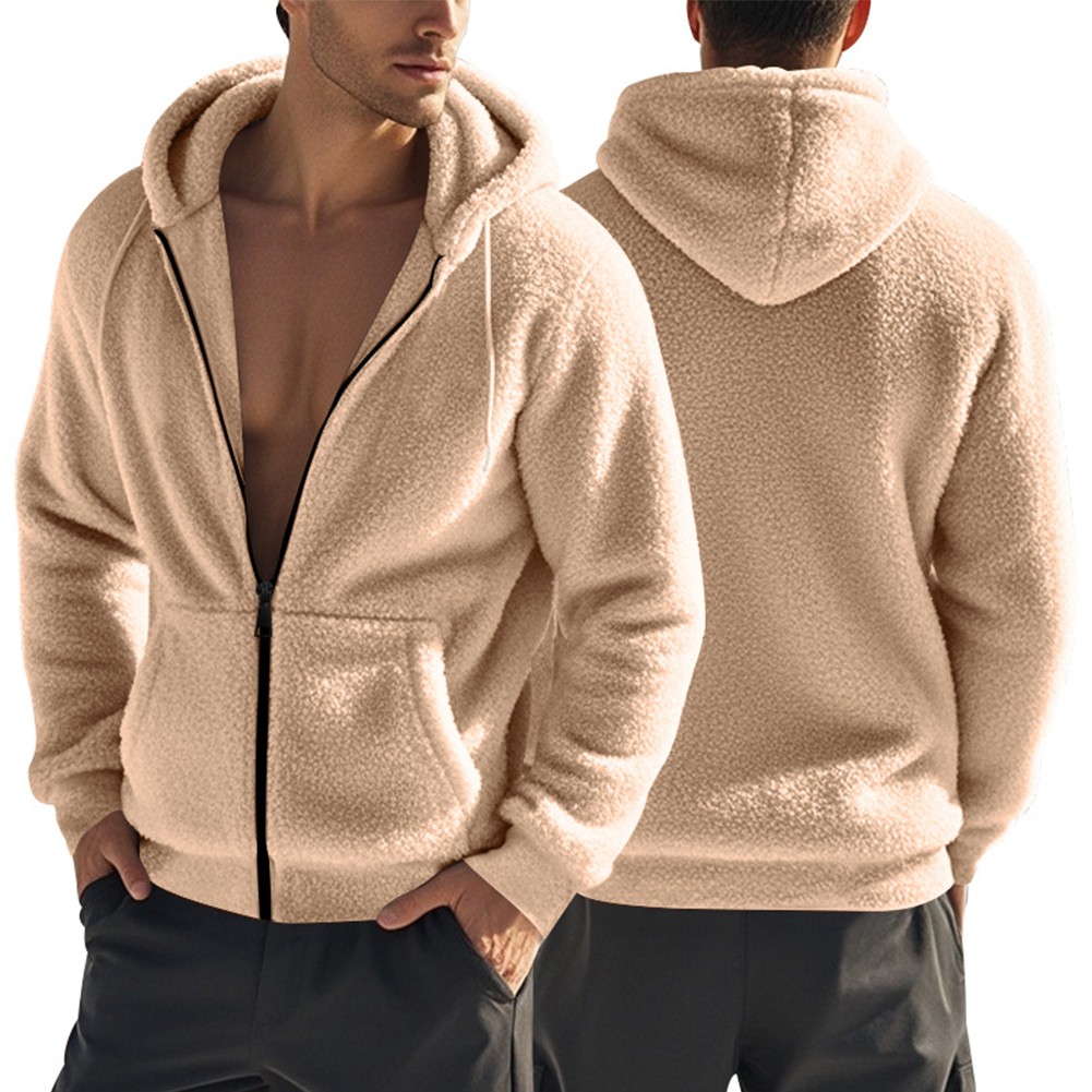Lässiger Herren Winter Fleece Hoodie Mantel warm flauschig Mantel mit Tasche - Bild 14 von 32