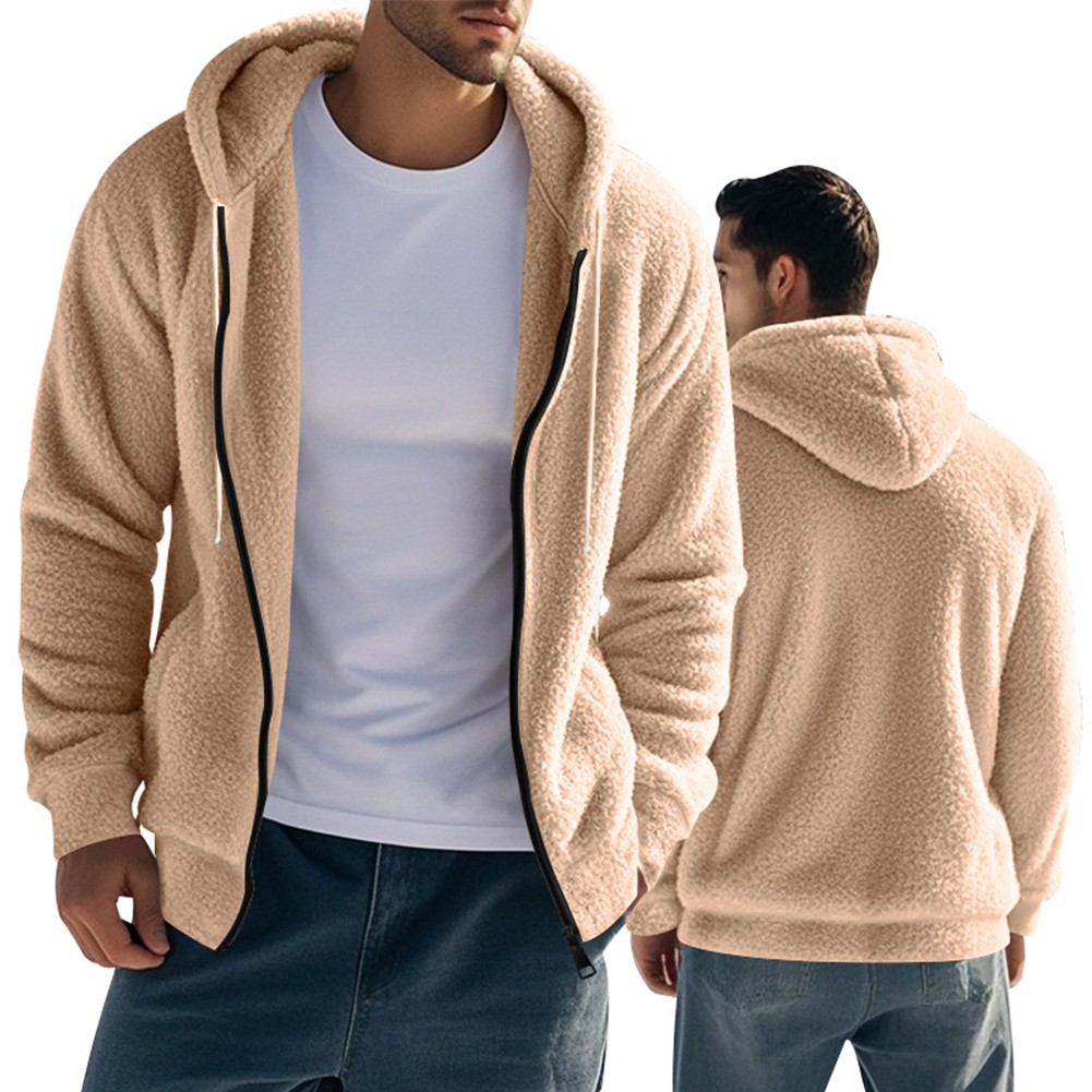 Lässiger Herren Winter Fleece Hoodie Mantel warm flauschig Mantel mit Tasche - Bild 15 von 32