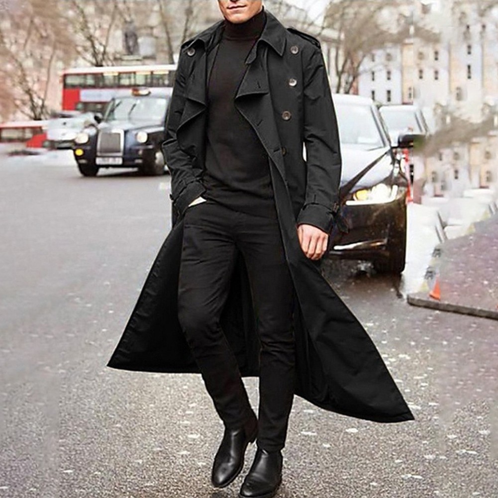Sophisticated Men's Winter Vintage Long Trench Coat with Relaxed Fit Design - Picture 11 of 24