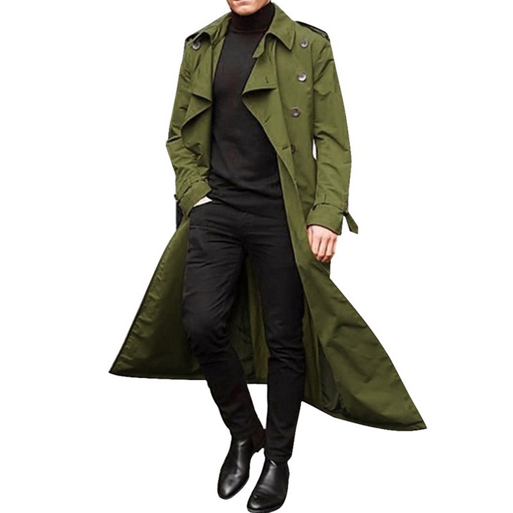 Sophisticated Men's Winter Vintage Long Trench Coat with Relaxed Fit Design - Picture 20 of 24