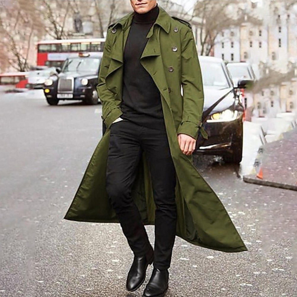 Sophisticated Men's Winter Vintage Long Trench Coat with Relaxed Fit Design - Picture 19 of 24
