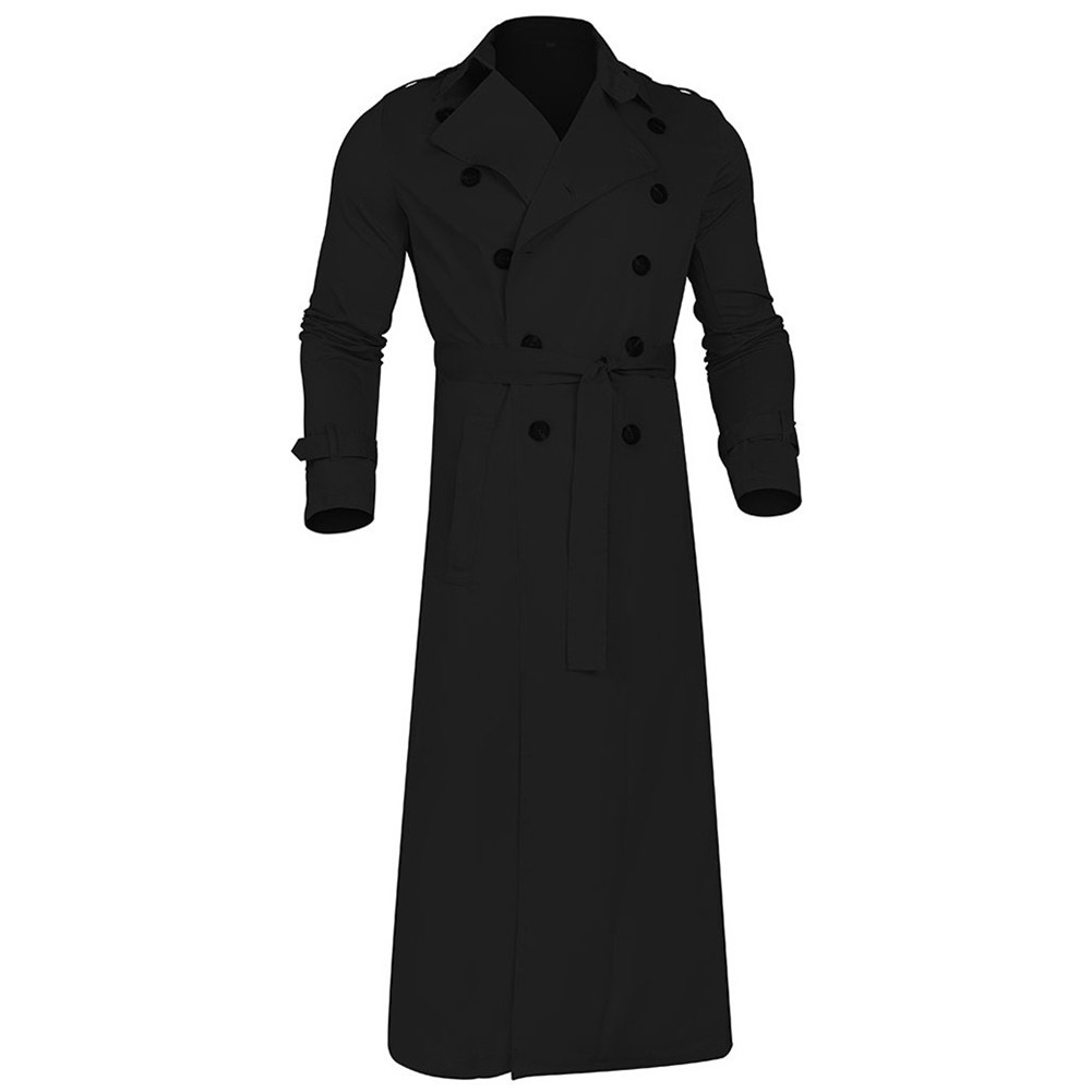Sophisticated Men's Winter Vintage Long Trench Coat with Relaxed Fit Design - Picture 15 of 24
