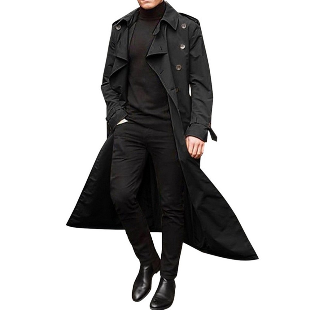 Sophisticated Men's Winter Vintage Long Trench Coat with Relaxed Fit Design - Picture 12 of 24