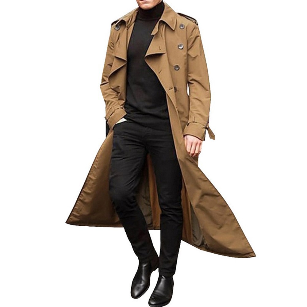 Sophisticated Men's Winter Vintage Long Trench Coat with Relaxed Fit Design - Picture 17 of 24
