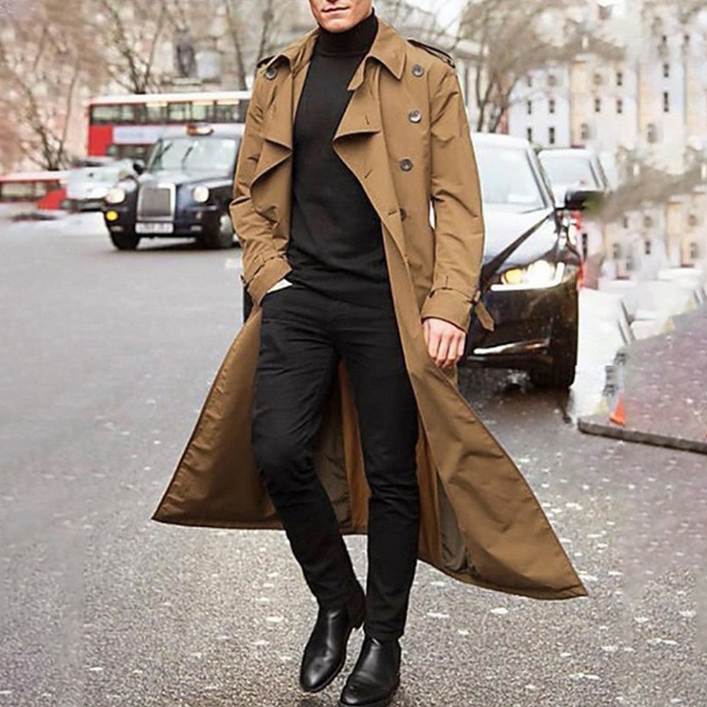 Sophisticated Men's Winter Vintage Long Trench Coat with Relaxed Fit Design - Picture 16 of 24