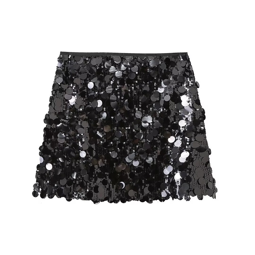Womens Midrise Mini Skirt with Sparkling Sequins for Daytime to Evening Looks - Picture 6 of 9