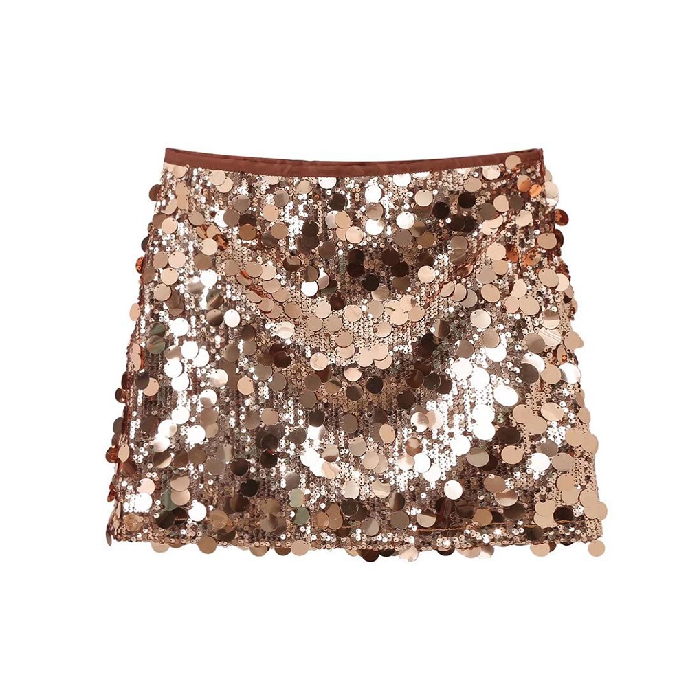 Womens Midrise Mini Skirt with Sparkling Sequins for Daytime to Evening Looks - Picture 8 of 9