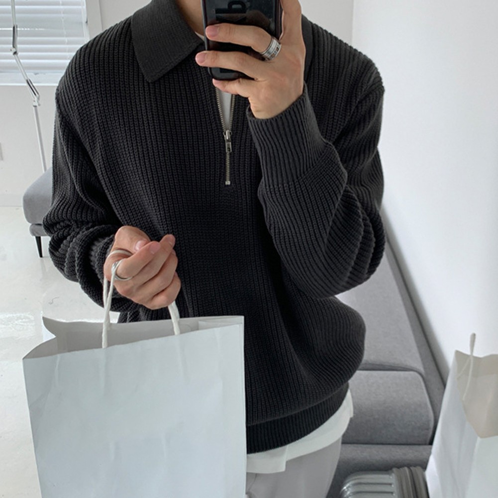 Warmer lässiger Strickpullover für Herren mit langen Ärmeln und Reißverschlu - Bild 17 von 32