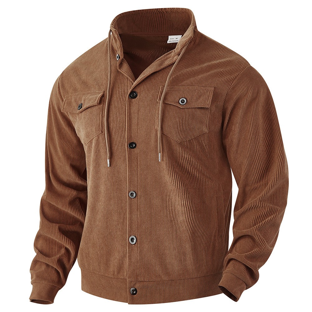 Comfortable Men's Corduroy Jacket Coat with Lapel Design for Cold Weather - Picture 17 of 32
