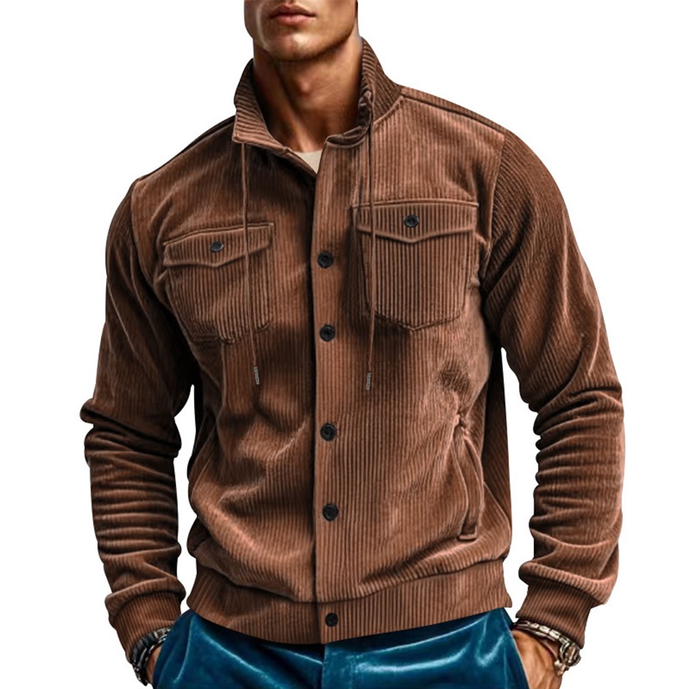Comfortable Men's Corduroy Jacket Coat with Lapel Design for Cold Weather - Picture 13 of 32