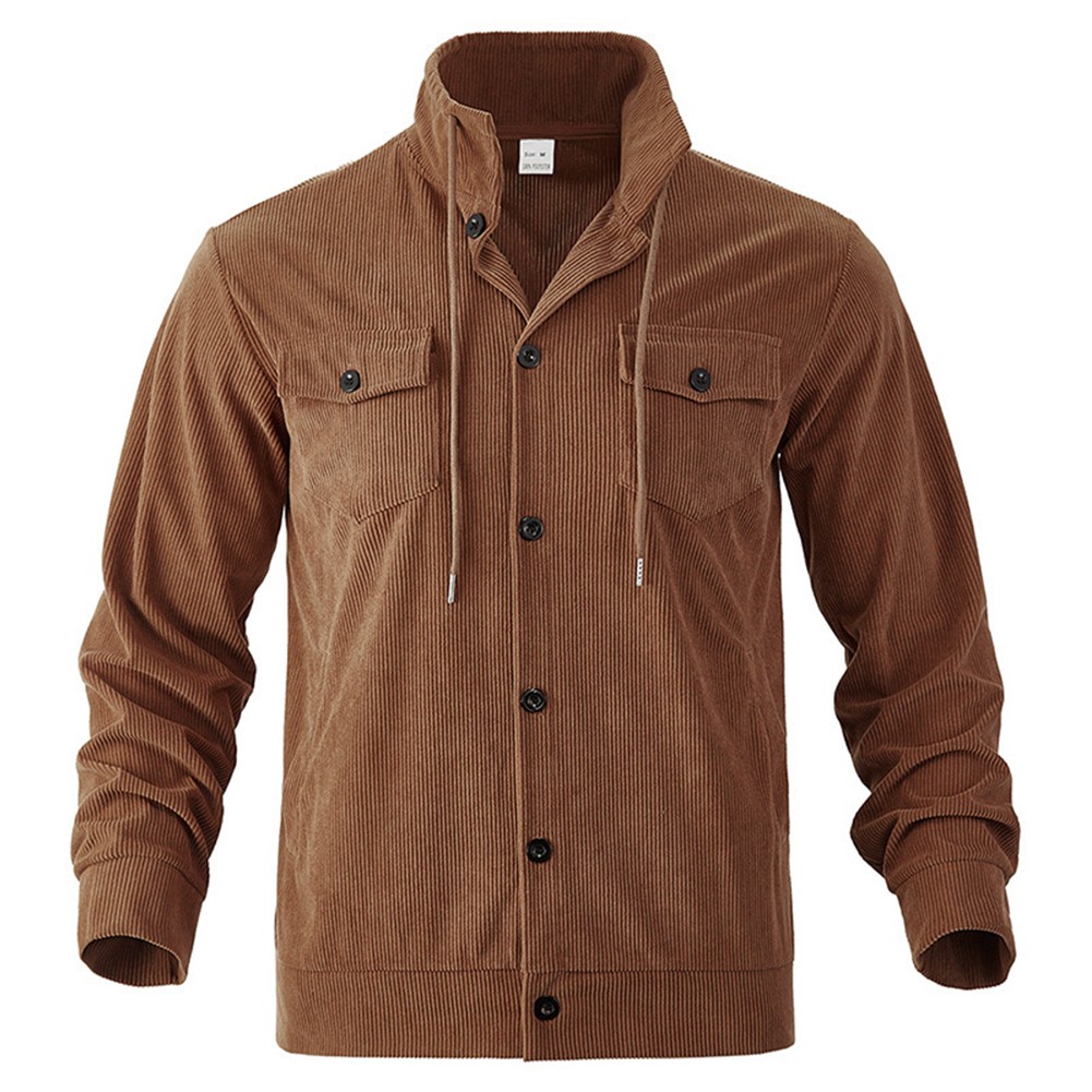 Comfortable Men's Corduroy Jacket Coat with Lapel Design for Cold Weather - Picture 15 of 32