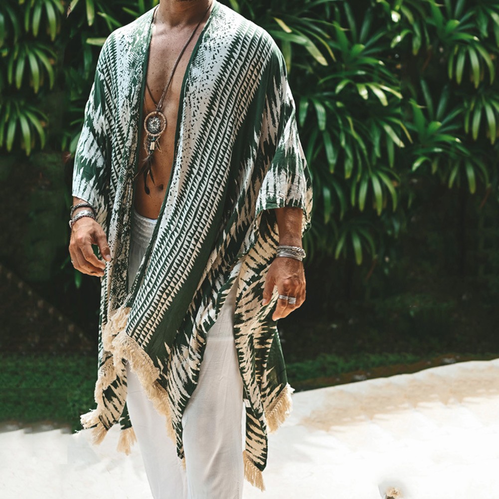 Retro Print Mens Shawl Cardigan with Half Sleeves Great for Summer Vacations - Picture 16 of 48