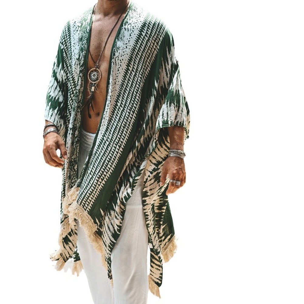Retro Print Mens Shawl Cardigan with Half Sleeves Great for Summer Vacations - Picture 15 of 48