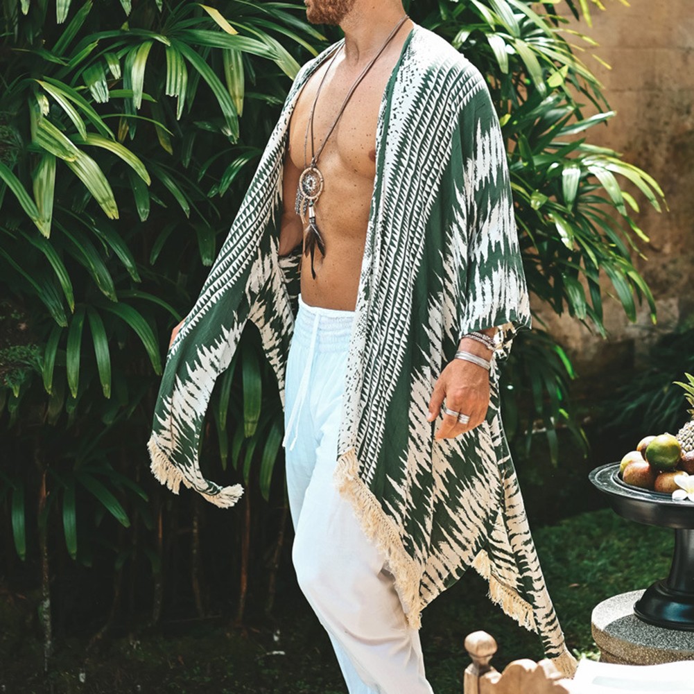 Retro Print Mens Shawl Cardigan with Half Sleeves Great for Summer Vacations - Picture 14 of 48