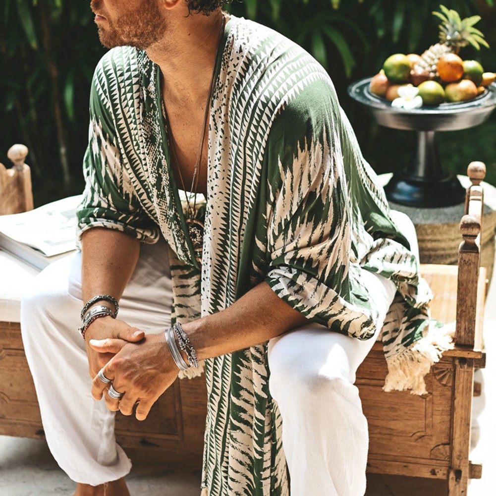 Retro Print Mens Shawl Cardigan with Half Sleeves Great for Summer Vacations - Picture 18 of 48