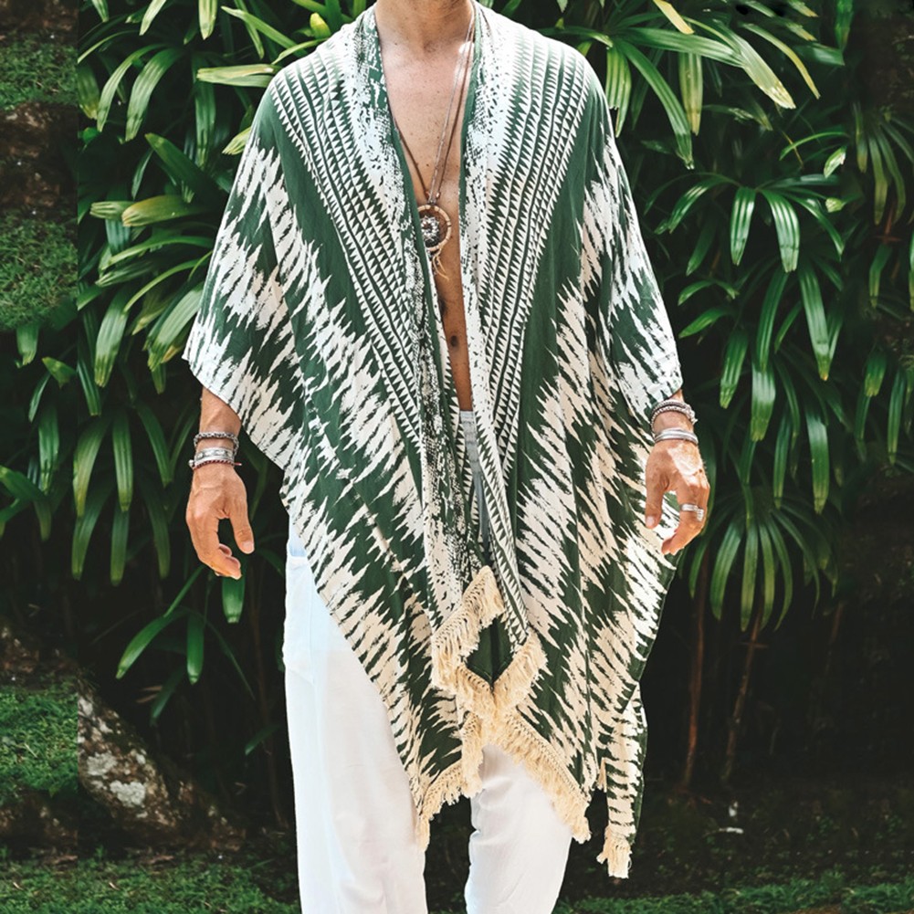 Retro Print Mens Shawl Cardigan with Half Sleeves Great for Summer Vacations - Picture 13 of 48