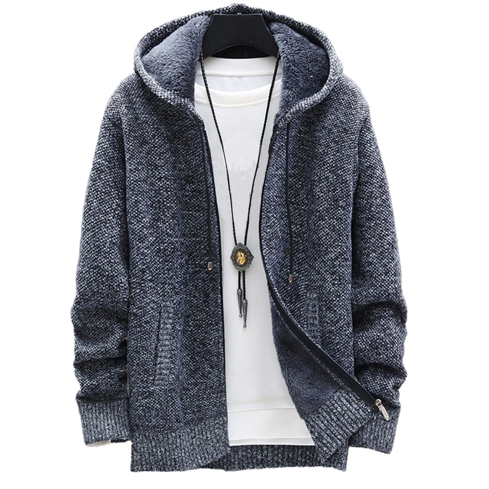 Winter Warm Hooded Cardigan for Men Thick Sweatshirt with Zipper Closure - Picture 12 of 20