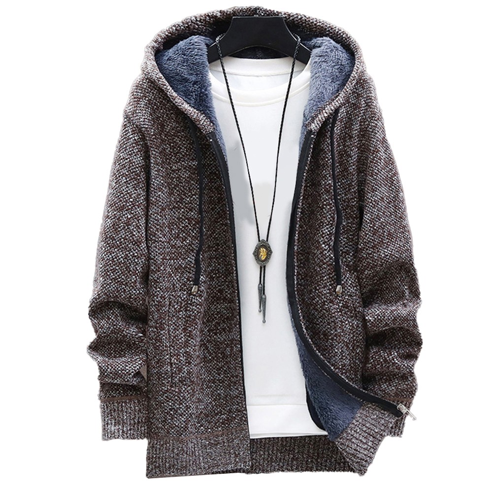 Winter Warm Hooded Cardigan for Men Thick Sweatshirt with Zipper Closure - Picture 20 of 20