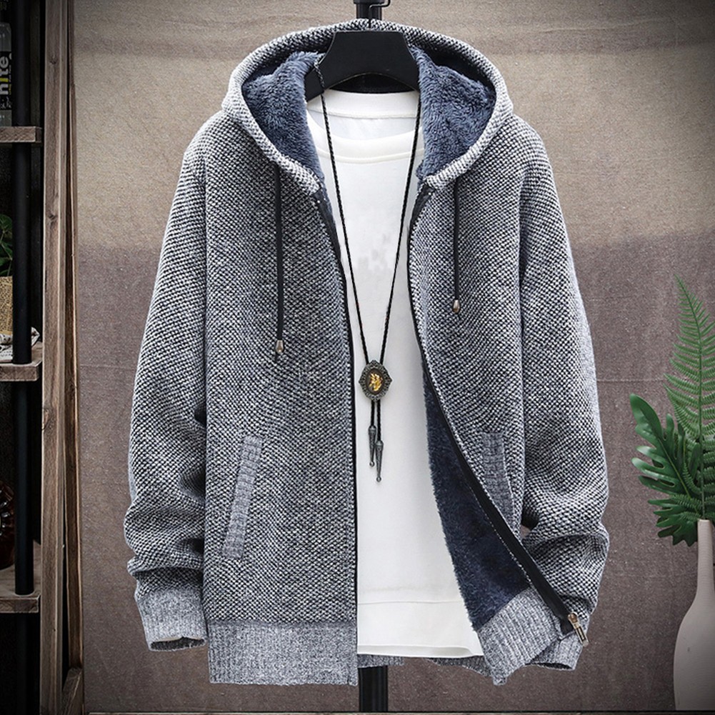 Winter Warm Hooded Cardigan for Men Thick Sweatshirt with Zipper Closure - Picture 9 of 20