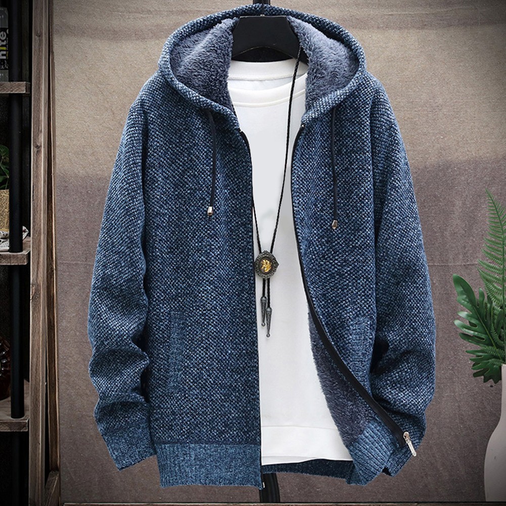 Winter Warm Hooded Cardigan for Men Thick Sweatshirt with Zipper Closure - Picture 13 of 20