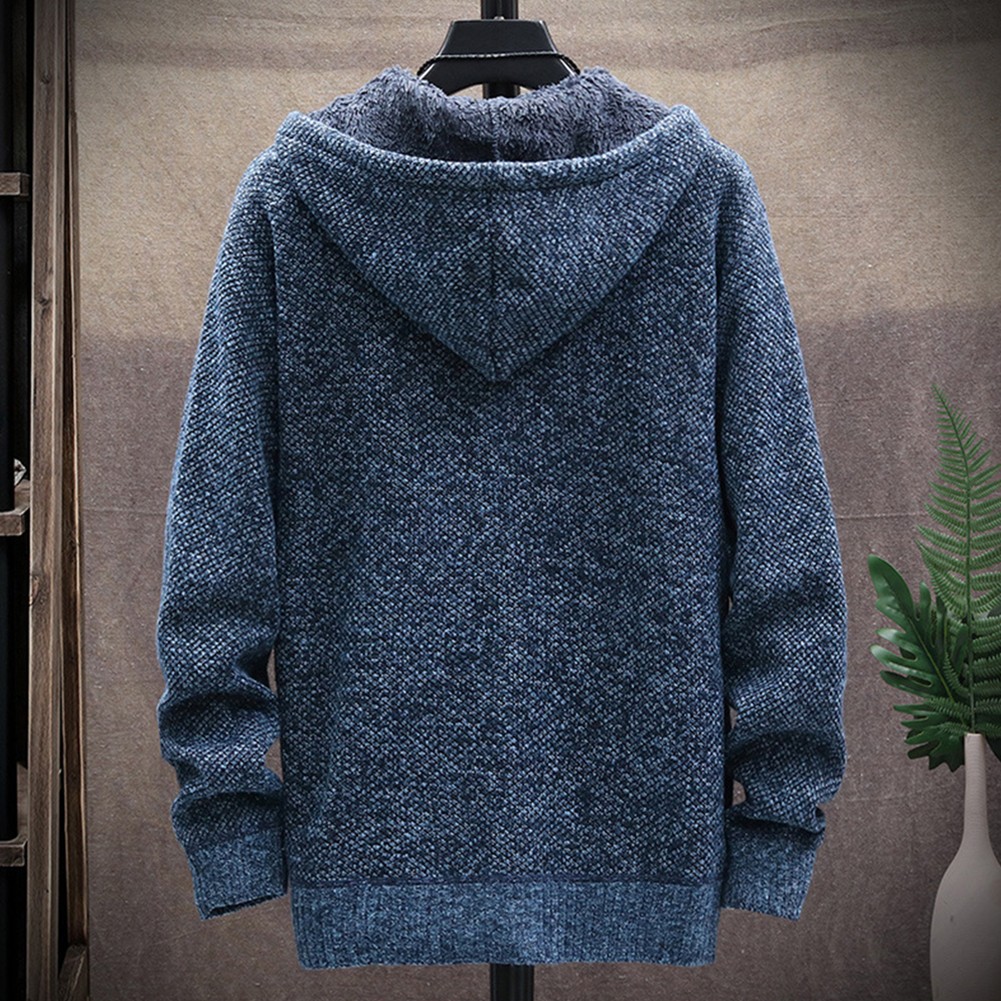 Winter Warm Hooded Cardigan for Men Thick Sweatshirt with Zipper Closure - Picture 15 of 20