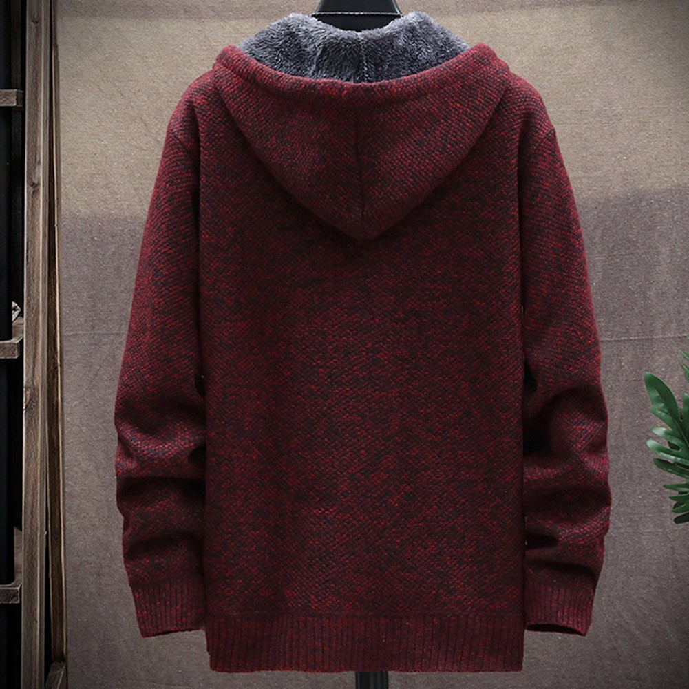 Winter Warm Hooded Cardigan for Men Thick Sweatshirt with Zipper Closure - Picture 18 of 20
