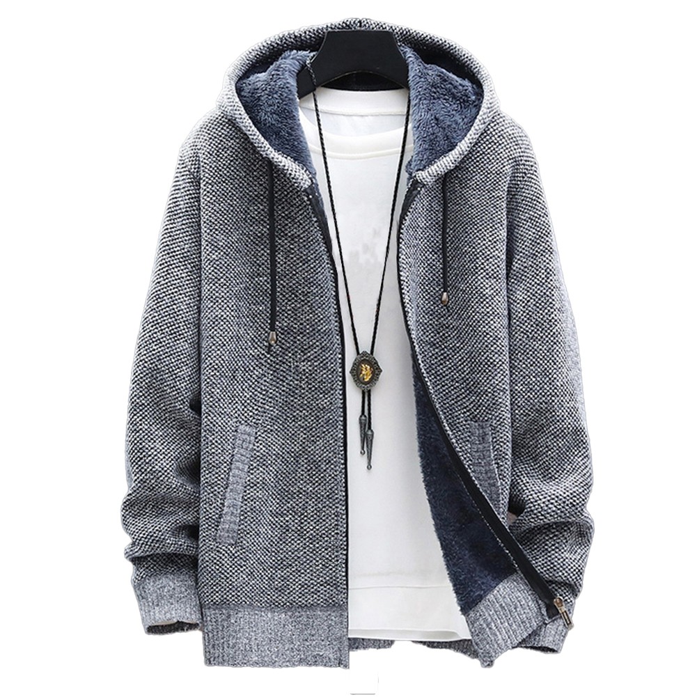 Winter Warm Hooded Cardigan for Men Thick Sweatshirt with Zipper Closure - Picture 10 of 20