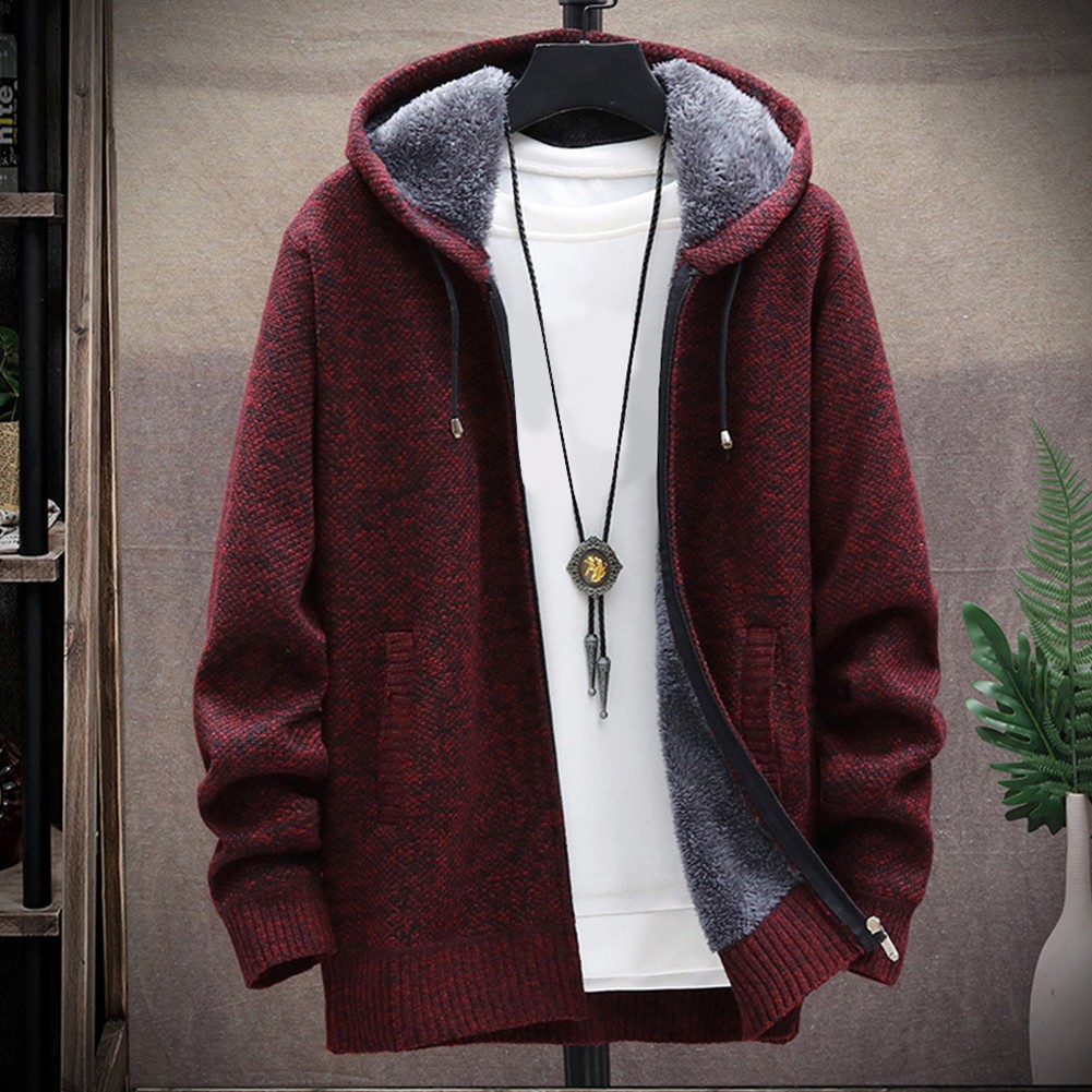 Winter Warm Hooded Cardigan for Men Thick Sweatshirt with Zipper Closure - Picture 16 of 20