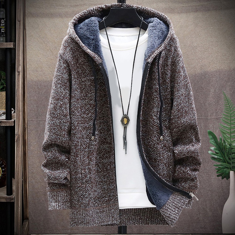 Winter Warm Hooded Cardigan for Men Thick Sweatshirt with Zipper Closure - Picture 19 of 20