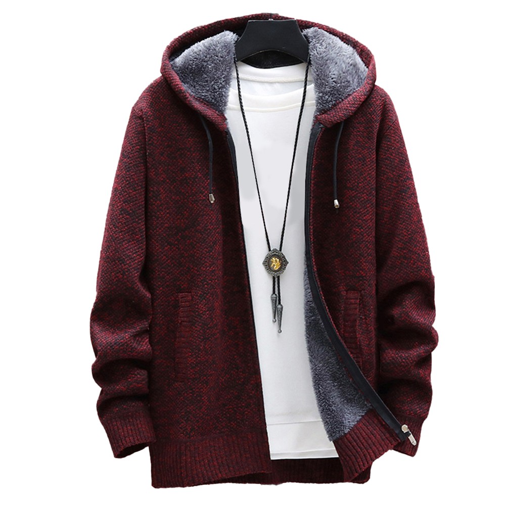 Winter Warm Hooded Cardigan for Men Thick Sweatshirt with Zipper Closure - Picture 17 of 20
