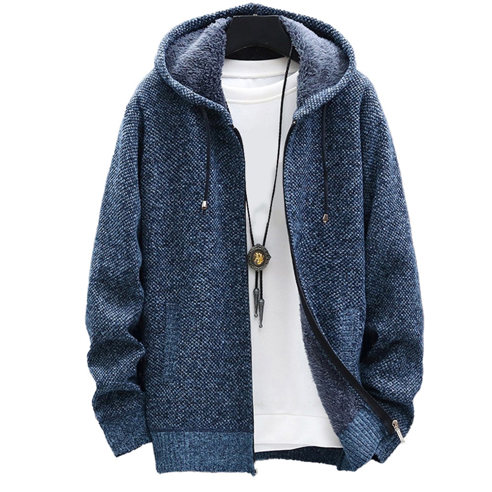Winter Warm Hooded Cardigan for Men Thick Sweatshirt with Zipper Closure - Picture 14 of 20